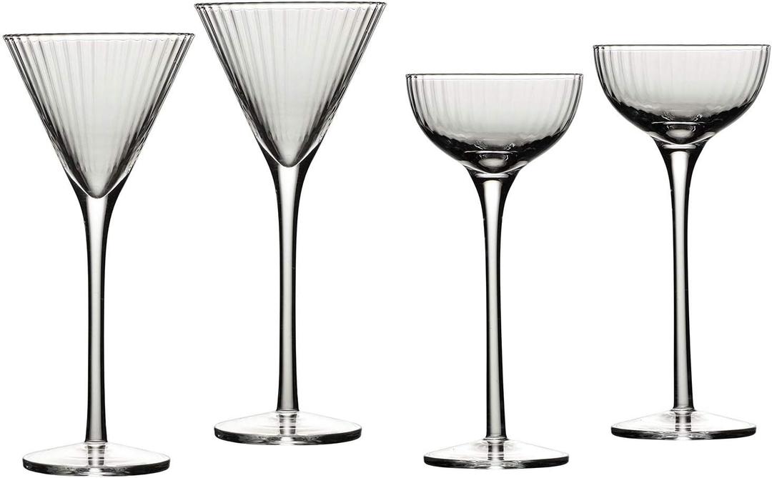 B Brilliant Degustation Tall Stemmed Cordial Glasses 2.5 Ounces, Set of 4 Assorted Shapes, Clear