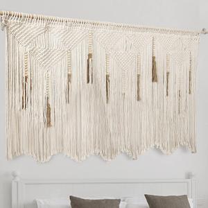 Extra Large Macrame Wall Hanging 70.8"  39" Boho Tapestry Woven Decor- Cotton Tassel Curtain Beige Chic Bohemian Wall Art for Home Living Room Bedroom Dorm Wedding (Includes Rod)