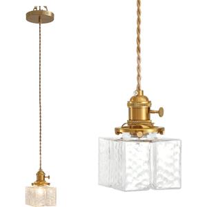 Hanging Pendant Light, Antique 5.31 Inch Pendant Lights with Light Bulb Retro Glass Shade Easy Installation Braided Light Cord Hanging Lamp for Living Room, Bedroom and Dining Room (Hardwired 13.5cm)