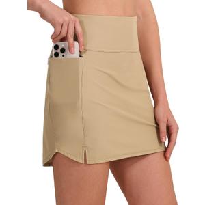 KPSUN Women's Swim Skirt with Pockets Tummy Control Bathing Suit Bottoms High Waisted Stretchy Athletic Swimsuit Skirts 2025 (Medium, Khaki)