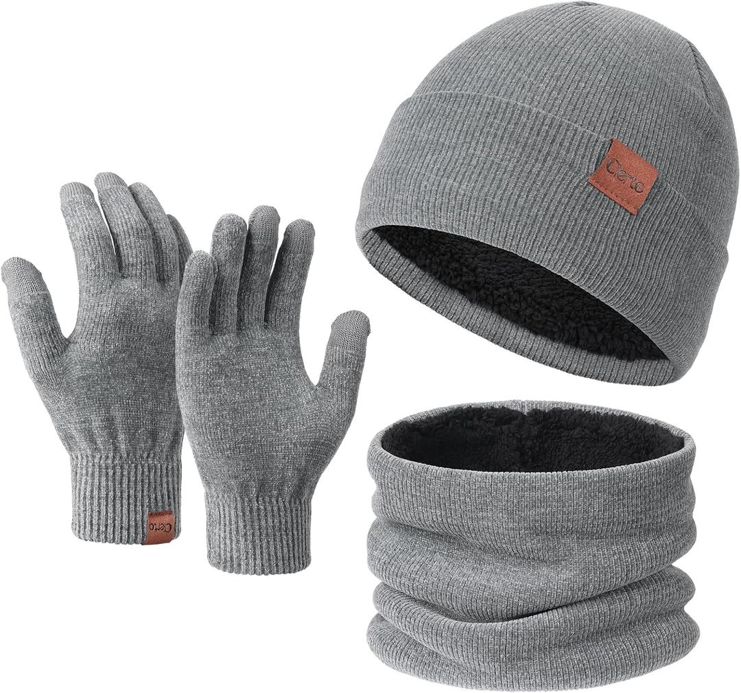 Cierto Winter Knit Beanie Hat Gloves Set for Men Women, Neck Warmer Scarf and Touch Screen Gloves