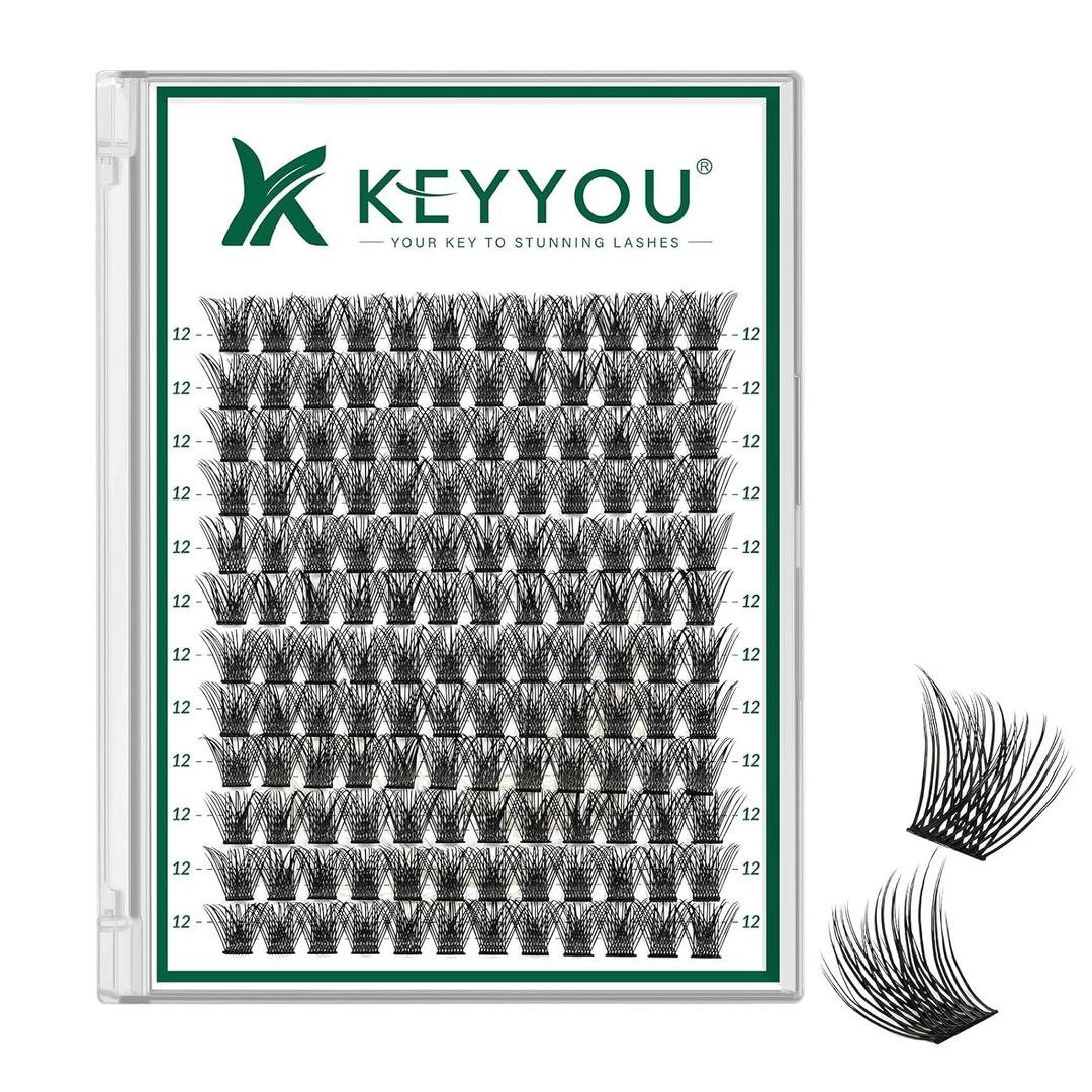 Lash Clusters 144pcs Individual Lashes D Curl 12mm Eyelash Clusters KEYYOU Air Touch Cluster Lashes Super Lightweight Soft Wispy Comfortable Easy DIY at Home(Air01-D-12mm)