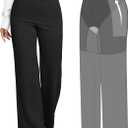 BRXL 2 in 1 Dress Pants for Women Work Tummy Control Shapewear Long Wide Leg Winkle Free Business Casual (Medium, Black)