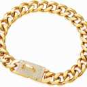 Gold Chain Cuban Link Dog Collar with CZ Lock,19mm Width Stainless Steel Personalized Luxury Necklace Dog Collar for Large Medium Dogs
