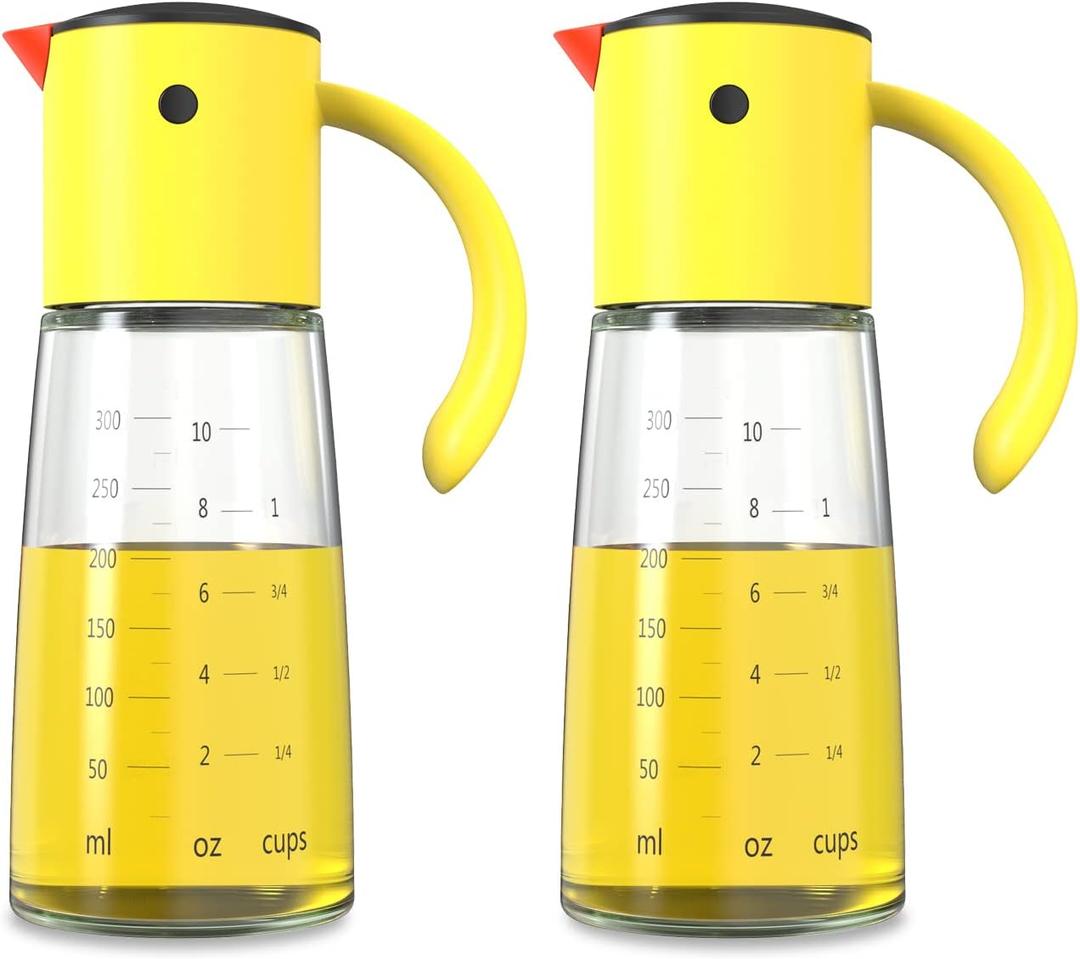 Vucchini Olive Oil Dispenser Bottle for Kitchen Auto Flip Vinegar Dispenser-Leakproof Soy Sauce Dispenser Glass Cruet, Non-Drip Spout Cooking Dispenser (Set of 2, 10 oz)