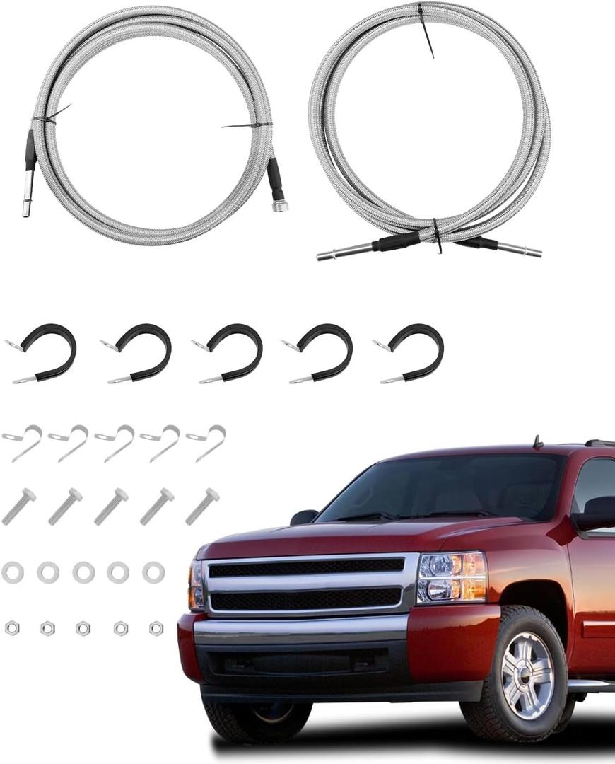 Fuel Line Kit 819-816, Compatible with 2004-2010 Chevy Silverado & GMC Sierra 1500/2500/3500 Reg. Cab, Complete Repair Lines, Quick Fix, Stainless Steel Braided Hose Gas Line Set, OE#15946184 15946199