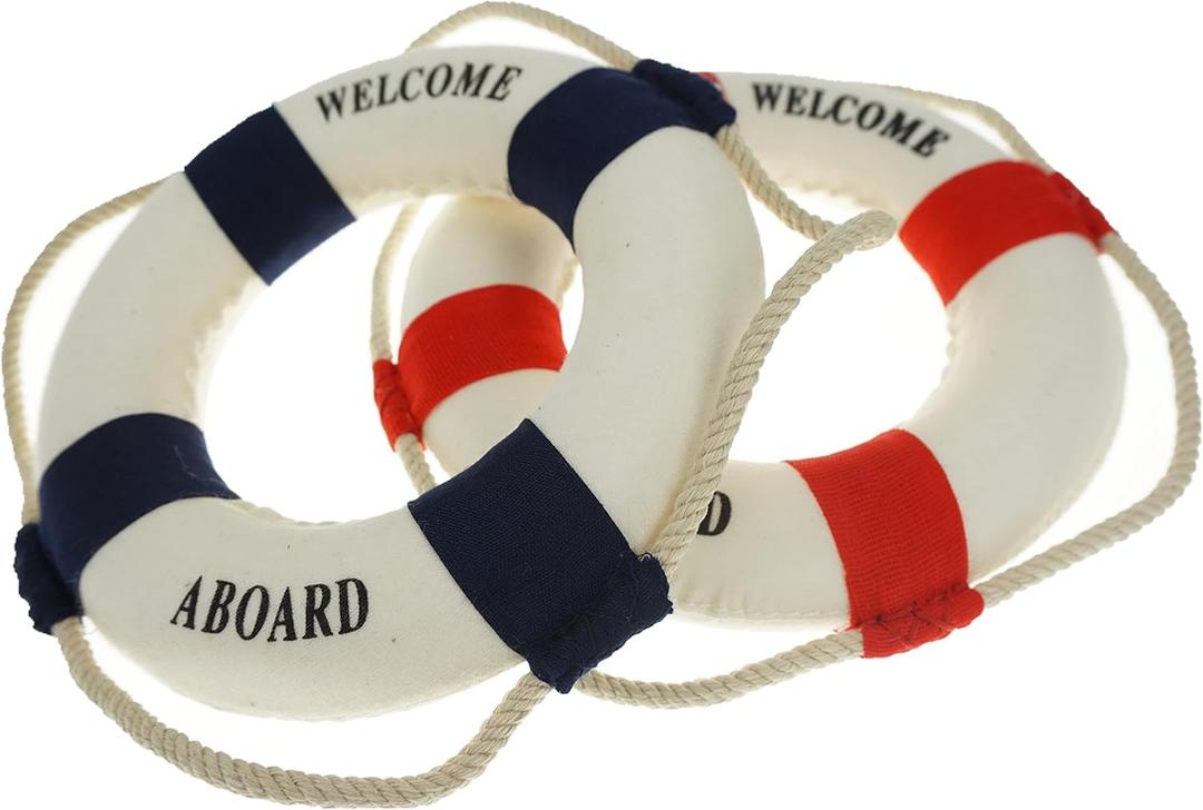 2PCS Welcome Cloth Decorative Life Ring, Buoy Home Wall Nautical Decor, Red&Blue
