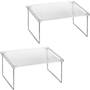 mDesign Metal Stacking Storage Organization for Shelves Inside Cabinets in Kitchen, Pantry, Cupboard, Fridge/Freezer - Organizer Stand for Plates, Bowls, Mugs, Ligne Collection, 2 Pack, Clear/Chrome