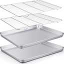 TeamFar Baking Sheet with Rack Set of 4, 20’’×14’’×1.2’’, Half Size Stainless Steel Cookie Sheet Baking Pans with Cooling Rack Set , Non Toxic & Rust Free, Mirror Finish & Easy Clean, 2 Pans & 2 Racks