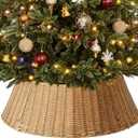 Sweetcrispy 27in Christmas Tree Collar, Wicker Skirt for 7.5ft Artificial Trees, 4-Piece Wicker Base Cover, Natural