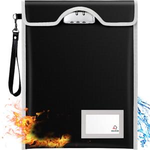 Fireproof Bag with Lock (5200), BALAPERI 15x 11Fireproof Document Bag, Fireproof Money Bag for A4 A5 Legal Letter Size Document, Tablet, Valuables, Jewelry, Cash and Passport (Black)