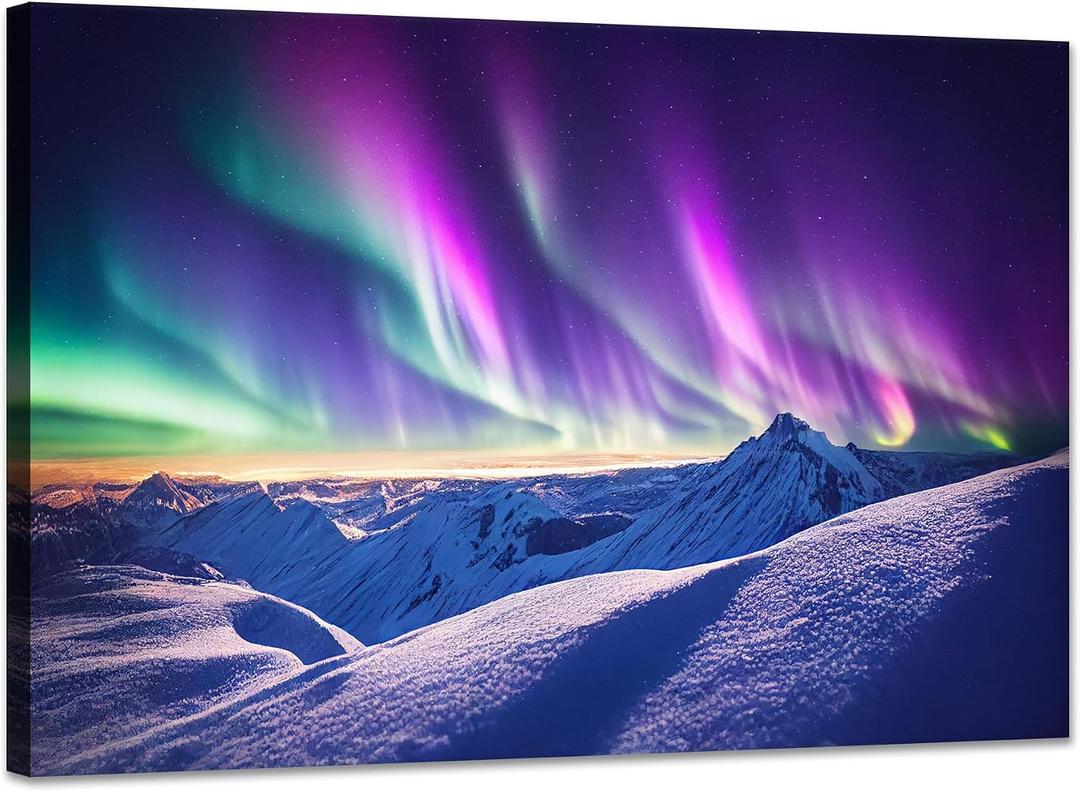 SKASNFAI Aurora Mountain Framed Canvas Wall Art for Bedroom Office, 16"L x 24"W