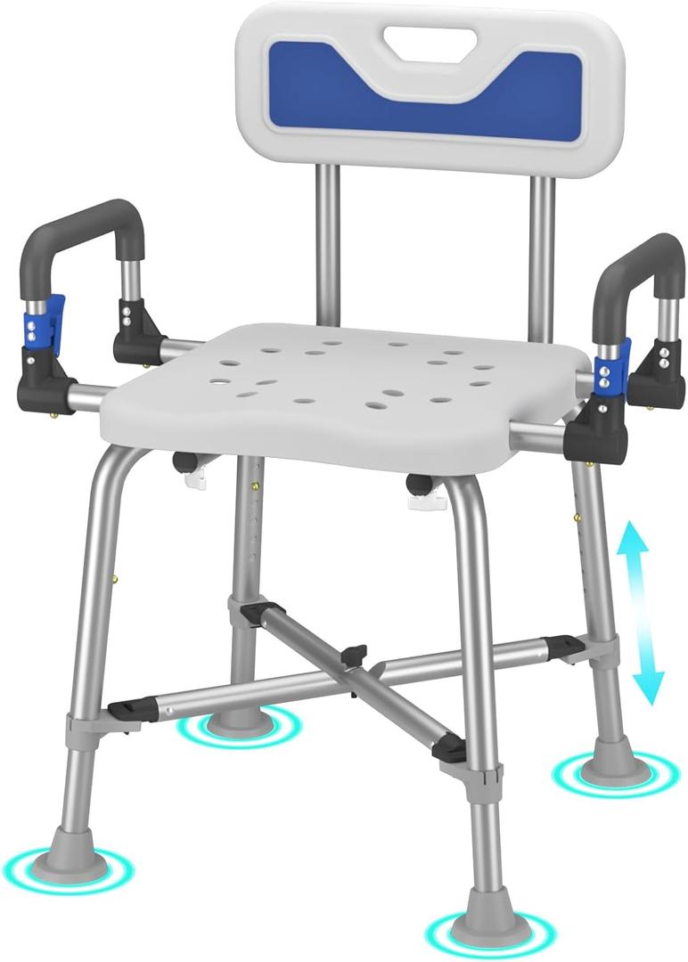 Shower Chair for Seniors Elderly Handicap Disabled or Bariatric Adults with Arms and Back, Bench Seat for Inside Shower stall and Bathroom Bath Tub Seats Adjustable Stool Heavy Duty 500 lbs sit Chairs