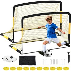 Garvee 6x4 ft Soccer Goal Set, 2-Pack Pop Up Soccer Net Set for Backyard, Portable Soccer Goal for Youth Players, with Soccer Ball, Cones, Ground Stakes & Carrying Bag, for Indoor Outdoor Practice