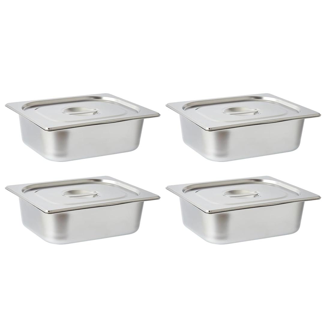 4 Pack Hotel Pan,4-Inch Deep Steam Table Pan 1/2 Half Size with Lid,Commercial Stainless Steel Pans for Restaurant Food Pans Buffet Party Supplies