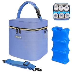 Mancro Breastmilk Cooler Bag with Ice Pack Fits 6 Baby Bottles Up to 9 Ounce, Insulated Baby Bottle Bag with Strap for Nursing Mom Daycare, Blue
