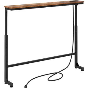 Kitstorack Narrow Console Table Behind Sofa Couch, Design with Adjustable Height (25"-33") & Power Outlets, Small Entryway Table - 5.9" D x39.4 L, Rustic Brown