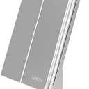 deweisn Tri-Fold Lighted Vanity Tabletop Mount Mirror with 21 LED Lights, Touch Screen and 3X/2X/1X Magnification, Two Power Supply Modes Make Up Mirror,Travel Mirror