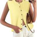 Sweater Vest Women Crewneck Button Down Tank Tops Sleeveless Knit Cardigan Crop Tops 2025 Fashion Outfits (X-Large, Yellow)