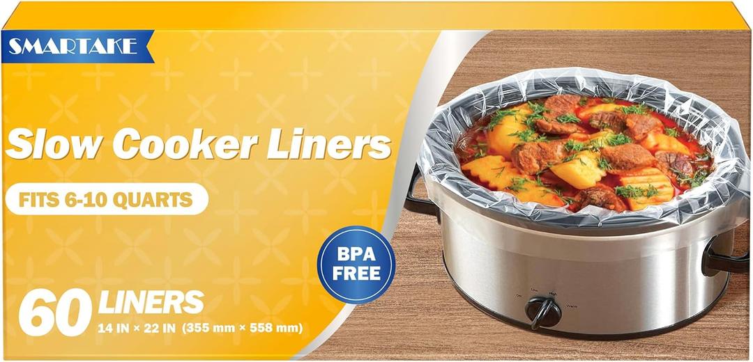 SMARTAKE Slow Cooker Liners, Extra Large Size 14"x 22" Disposable Cooking Bags, Fit 6QT to 10QT for Slow Cooker, Cooking Trays, Suitable for Oval & Round Pots, 60 Liners