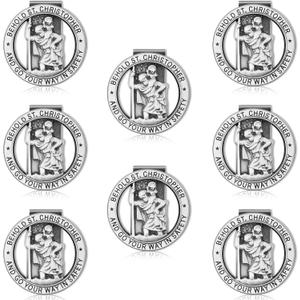 8 Pieces St Christopher Medal for Car Silver Saint Christopher Visor Clip Religious Car Medals Go Your Way in Safety Clip Auto Sun Visor Accessories for Parent Family Friend