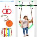 Doorway Swing for Kids & Door Pull Up Bar for Adults, Indoor Kid Swing with 4 Accessories, Multi-Function Doorway Gym, Fits Door Frame 24.41-30.51'' W x 3.94-6.69'' Thickness (Green)