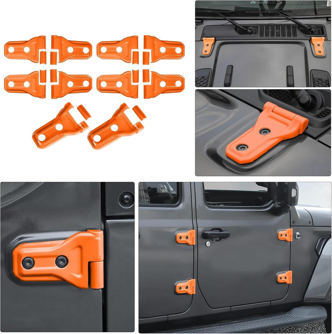 10PCS Door Hinge Cover & Hood Hinge Cover Trim Exterior Accessories for 2018-2024 Jeep Wrangler JLU Gladiator JT 4-Door (Orange)