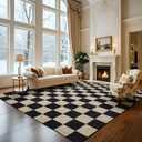 Washable Rug 8x10 Checkered Rug, Black and White Area Rug, Boho Large Rugs for Living Room, Low Pile Lightweight Indoor Carpet with Non-Slip Backing for Bedroom Classroom Playroom Kids