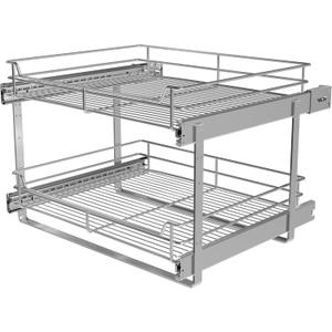 2-Tier Cabinet Pull Out Shelves (20" W x 22" D), Slide Out Shelves for Kitchen Cabinets, Metal Pots and Pans Organizer for Under Cabinet