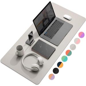 YSAGI Dual-Sided Desk Pad Protector, Desk Mat with Non-Slip - Waterproof PU Leather Office Desk Blotter for Mouse, Keyboard, Writing (31.5" x 15.7", Grey)