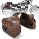 NICECNC Saddle Bags, PU leather Motorcycle Saddlebags, Reinforced Straps & Saddle Piece, with Cup Holder & Lock, Throw Over Saddle Bags Side Bags, BROWN (buckle)