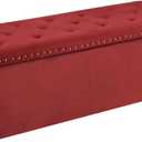 B FSOBEIIALEO Luxury Velvet Fabric Storage Ottoman Bench, Extra Large 140L Toy Chest Storage Boxes Footrest Bench for Bedroom, 43 Inches Red (43.3x15.7x15.7 inches)
