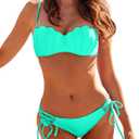 KerryKreey Underwire Swimsuits for Women Push Up Bikini Sets High Cut Cheeky Two Piece Lace Up Tie Side Bathing Suits (Blue, L)