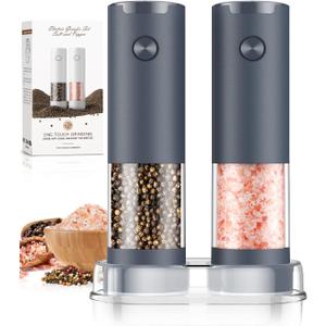 Salt and Pepper Shakers Electric Salt Pepper Grinder Set Kitchen Accessories Upgraded Larger Grey Battery Salt Pepper Grinder Shakers Cooking Birthday Gifts for Men
