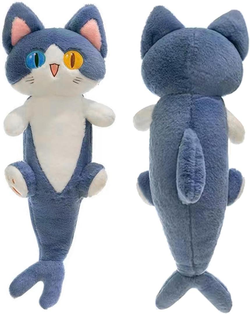 OOPSHANA Long Cat Plush Toy Cute Plushie Hugging Plush Pillow Shark Cat Stuffed Animal for Girls and Boys Blue 33" (80CM)