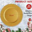 Dandat 50 Pack 13 Inch Charger Plates Plastic Round Dinner Plate with Beaded Rim Reusable Charger Service Plates Reliable Chargers for Wedding Party Dinner Table Decoration(Gold,Classic)