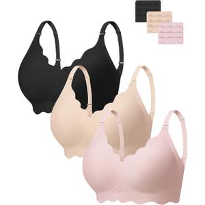 Angelhood Seamless Bras Women Soft Jelly Push Up Wireless Bra Supportive V Neck No Underwire Comfort Tshirt Bralettes (Black), XL