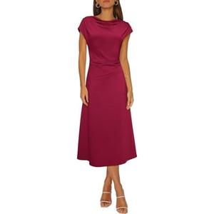 Happy Sailed Women's Spring Summer Short Sleeve Cowl Neck Ruched Waist Flowy A Line Midi Dresses Party Cocktail Dress.S Happy Sailed Women's Spring Summer Short Sleeve Cowl Neck Ruched Waist Flowy A Line Midi Dresses Party Cocktail Dress.S
