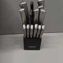 Farberware 15-Piece Kitchen Knife Set, High-Carbon Stainless Steel Blades with Wood Block, Steak Knives, Sharpening Tool & All-Purpose Shears, Razor Sharp, Ergonomic Stainless Steel Handles (Black)