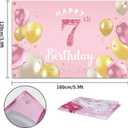 Happy 7th Birthday Backdrop Banner - 7 Birthday Party Decorations Supplies for Girls - Pink 3.9 x 5.9ft