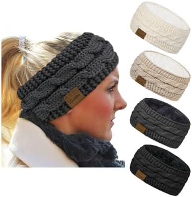 Loritta 4 Pack Winter Headbands for Women, Thick Ear Warmers Gifts | Fleece Lining, Double-layer Insulation, Elastic Stretch, Multifunction Ear Muffs, Stocking Stuffers, Cold Weather Accessories, Pack Of 2
