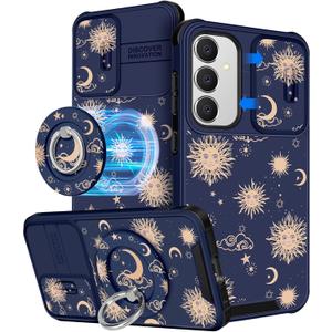 Buleens for Samsung Galaxy S24/S25 Case - with Ring Stand & Camera Cover Aesthetic Cute Designed Women Girls Girly Kawaii Sun Moon Star for Samsung S24/S25 Phone Case Compatible with Magsafe