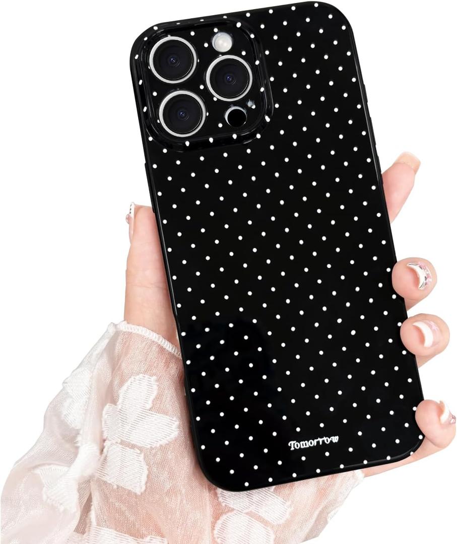 Compatible with iPhone 12 Pro Case with Cute Fashion Polka Dot Aesthetics Design, Raised Lens Edge Protection, Stylish Slim Soft TPU Protective Cover for iPhone 12 Pro, Black