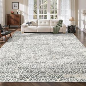 Soalmost 8x10 Area Rugs for Living Room, Washable Moroccan Trellis Soft Rug | Stain Resistant Non-Slip Low Pile Natural Large Carpet for Dining Room Bedroom Home Office Nursery Grey, 8'x10'