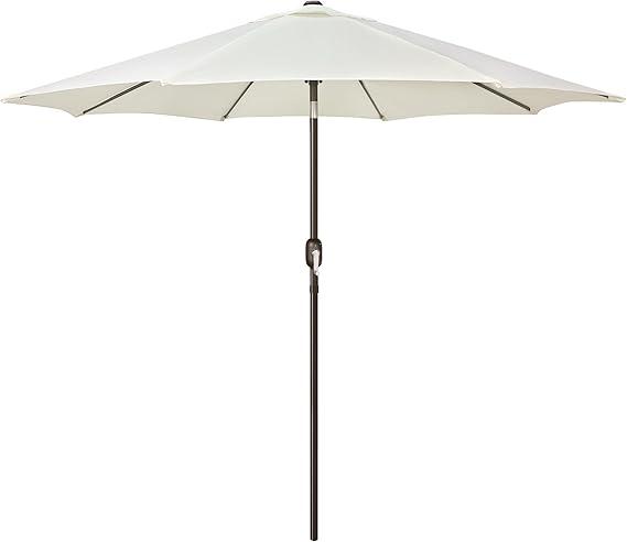 Blissun 9' Outdoor Patio Umbrella, Outdoor Table Umbrella, Yard Umbrella, Market Umbrella with 8 Sturdy Ribs, Push Button Tilt and Crank, Creamy White
