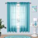 Pitalk Teal Curtains 63 Inch Length for Bedroom 2 Panel Sets Rod Pocket Window Sheer Curtains for Living Room 52x63 Inches Long