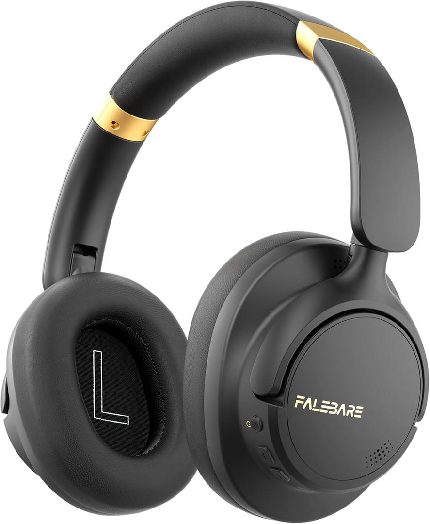 Noise Cancelling Headphones, Bluetooth Headphone Over The Ear Headset Wireless Bluetooth with Mic, 80H Playtime, Deep Bass, Comfort Fit, Portable Lightweight Headphones for Travel, Home (Black)