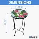 Home-X Hummingbird Glass Side Table with Iron Stand, Hand-Painted Accent Table and Patio Decor, Metal and Glass Table for Garden or Front Porch, 17 " L x 11 " D