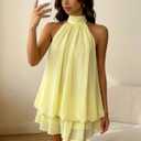 Halter Dress for Women Chiffon Drop Waist Wedding Guest Dresses Flowy Ruffle Mini Dress Brunch Going Out Dresses Cute Dresss (Yellow, M)