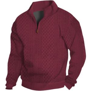 Men's Quarter Zip Sweatshirt Pullover Sweater Casual Long Sleeve Stand Collar Quarter Sweaters (L)